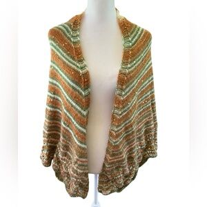 Striped Multicolor Women's handmade crocheted shawl with sequins 73” l x 32” w